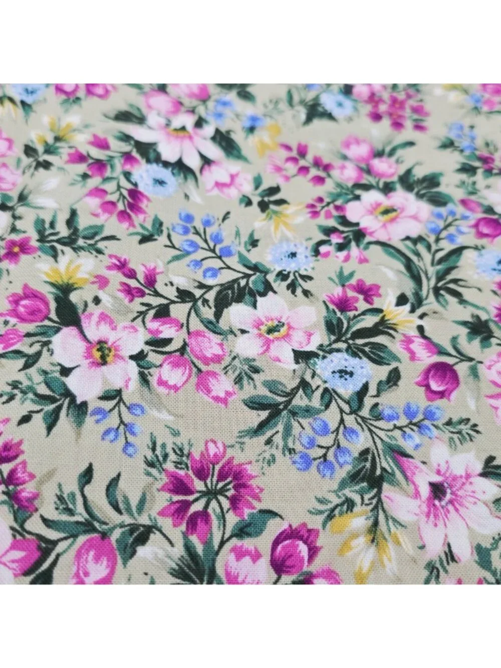 Floral Cotton Fabric Beige Pink Blue 1 Yard Hobby Lobby Exclusive - Picture 2 of 5